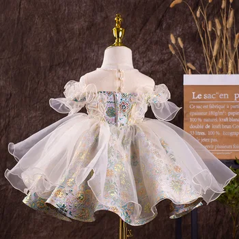 Kūdikių Dress ispanijos derliaus teismas suknelė kūdikių elegantiškas Vestuvių Suknelės tutu princess1st gimtadienio Baby Girl Dress