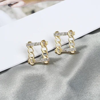 LATAS Aikštėje grandinės kalnų krištolas Stud auskarai moterims korėjos geometrinis Aukso spalvos auskarai 2021 Brincos bižuterijos