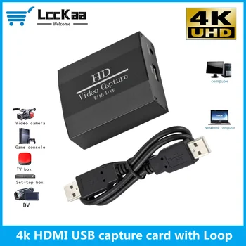 LccKaa 4K Loop Out HDMI Užfiksuoti Kortelės, Garso ir Vaizdo Įrašymo Plokštė Live Transliacijos USB 2.0 1080p Grabber už PS4 Žaidimas DVD vaizdo Kamera