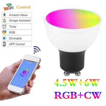 Led Prožektoriai, Smart wifi Led lemputė lempos AC85V-265V RGBW Tamsos E27 6W E26 GU10 Gu5.3 Darbas Su 