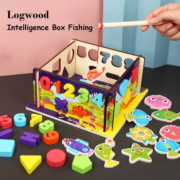Logwood Mediniai Magnetiniai Žvejybos Žaislas Žvalgybos Box 2-in-1 Skaitmeninis Geometrinės Formos Atitikimo Pastato Bendrosios Ankstyvojo Lavinimo Žaislai