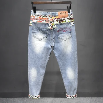 Mados Streetwear Vyrų Džinsai Retro Šviesiai Mėlyna Elastinga Medvilnės Kratinys Siuvinėjimo Dizaineris Punk Kelnės Hip-Hop Kankina Kelnės