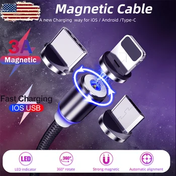 Magnetinis Įkroviklis USB Micro USB Kabelį, Tipas C, Greitas Įkrovimas iPhone 12 Xiaomi redmi 7 pastaba Magnetas Laido Mobiliojo Telefono Laidas