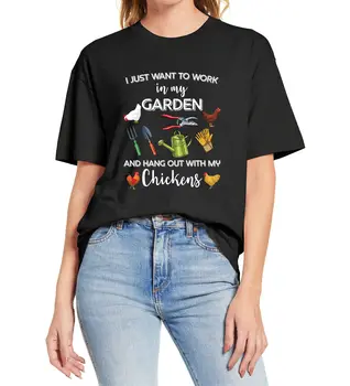 Medvilnė, Aš Tik Noriu Dirbti Savo Sode Ir Hang Out Su Viščiukų Juokinga Ūkininkas Moterys T-Shirt Minkštas Tee Dovana