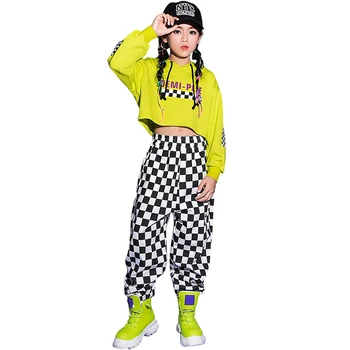 Merginos Hip-Hop Drabužių Žalia Apkarpytos Hoodie Palaidinukė Viršūnes Pledas Prarasti Jogger Kelnės Vaikams, Jazz, Hiphop Šokių Kostiumai Streetwear