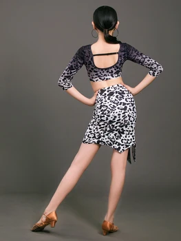Merginos lotynų Šokių Kostiumai ilgomis Rankovėmis Leopard Sijonai Kostiumas Vaikams lotynų Veiklos Kostiumai Konkurenciją Šokių Suknelė DQS6598