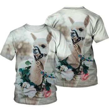 Mielas Alpaka 3D Print T-shirt Moterims, 2021 M. Vasarą, O Kaklas Trumpas Rankovės Tees Viršūnes Juokinga Apranga Stilius Moterų Drabužiai Atsitiktinis marškinėliai