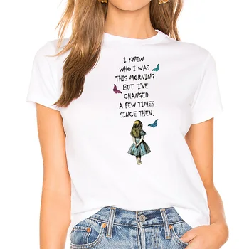 Mielas animacinių filmų Alice In Wonderland Atspausdinta Marškinėliai Moteriška Estetinės Mes Visi Proto Čia Grafinis Tee Moterims Marškinėlius Drabužius kawaii Viršų