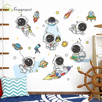 Mielas Animacinių Filmų Kosmosą Astronautas Sienų Lipdukai Vaikams Kambariai Vaikas Berniukas Miegamojo Sienos Dekoro Lipni Lipdukų Dekoravimas Namuose