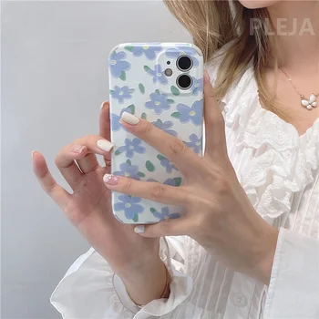 Mielas Mėlyna Gėlė, Telefono dėklas Skirtas iphone 12 mini 7 8 plus X XR XS Max SE 2020 m. 11 Pro max Galinį Dangtelį Šilko Modelis Silikono Atvejais