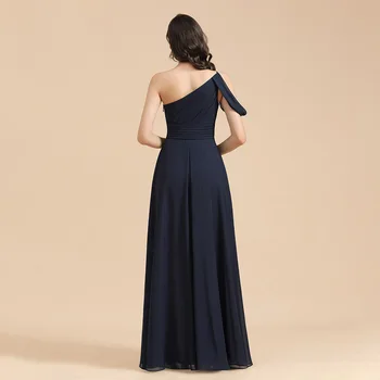 MisShow BM3006, Pagaminti pagal Užsakymą, tamsiai Tamsiai Mėlyna Bridesmaid Dresses Ilgai 2021 Šifono Vieną Petį Aukštos Kokybės Vestuvių Vakaro Suknelė