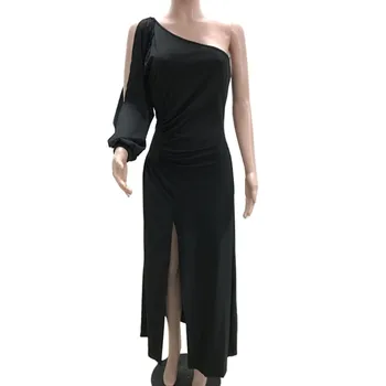 Moterims, Elegantiška Ilga Šalies Klubas Suknelė Moterų Nereguliarus rankovėmis Vieną Petį Ritininės Rankovėmis Aukštos Ritininės Suknelė Vestido largo elegante