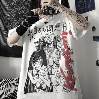 Moteris Tshirts Harajuku Gatvėje Tamsiai Klaidingą Animacinių filmų Spausdinti Prarasti trumparankoviai Ponios T-shirt Drabužių Viršų Vetement Femme
