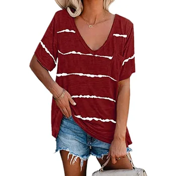 Moteriškų Drabužių Pavasario ir Vasaros Naujų Mados Moterų tie dažai Spausdinti Dryžuotas Prarasti trumparankoviai marškinėliai Plius Dydis Viršuje 2021