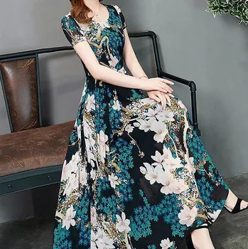 Moterys Vasarą Ilgai Dresss Bohemijos Derliaus Gėlių Spausdinti Trumpomis Rankovėmis Suknelės Moterų Elegantiškas Vakarėlis Maxi Suknelė Sundress #294