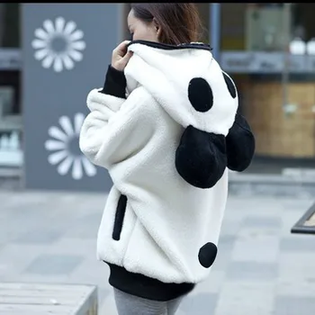 Moterų Apsiaustai Mielas Lokys Ausies Panda Rudenį, Žiemą Šilta Pliušinis Hoodie Paltai Moterims Panda Striukė Viršutiniai Drabužiai Paltas #45