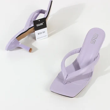 Moterų avalynė flip flops 2021 m. vasarą naujas violetinis PU patogūs, minkšto audinio aukšto kulno ne mados sandalai ir šlepetės 6.5 CM