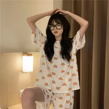 Moterų Drabužių Rinkiniai Vasaros Plius Dydis Pižama Paauglių Mergaičių Sleepwear Lokys Spausdinti Pižamos Korėjos Stiliaus Pijamas Namų Drabužių Homewear