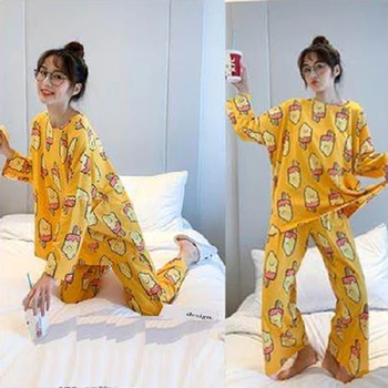 Moterų Kelnės Atsitiktinis Sleepwear Kawaii Pijamas Ponios ilgomis Rankovėmis, Šiltas Moteris Homewear kostiumas 2020 m. Rudenį Animacinių filmų Pižama Komplektas