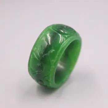 Moterų Kinijos Tamsiai Žalias Žadeitas Jade Žiedas Moteris Vyras Moteris Juostos Iškirpti Monetos Šildymo Jade 11.5 mm, Žiedo Dydį JAV 9.75
