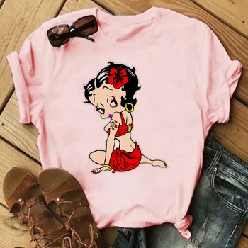 Moterų Vasaros Marškinėliai Moda Harajuku Betty Boop moteriški marškinėliai Derliaus Estetinės Spausdinti Rožinės spalvos Drabužius 