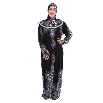 Musulmonų Maldos Drabužis-Suknelė Moterims Islamo Drabužių Gėlių Thobe Jilbab Burka Dubajus Turkija Jurken Abaja Gobtuvu Khimar Hijab Skraiste