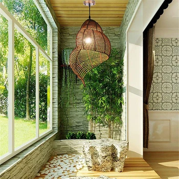 Myli sieniniai šviestuvai E27 bambuko kabinti lempas kūrybos rotango lempos šviesos rungtynių modernių namų apdailos šviestuvas, pakabos