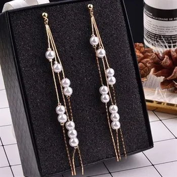 Naujas 2020 populiarus, moterų ilgas kutas modeliavimas perlų auskarai, pakabukas ponios vestuvių grandinės temperamentas auskarai Papuošalai Dovana