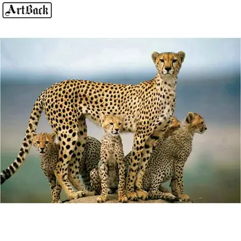 Naujas Atvykimo Gyvūnų Diamond Tapybos Leopardas Šeimos kvadratiniu 5d apvalus Deimantas Mozaikos Afrikos Cheetah Diamond Siuvinėjimas
