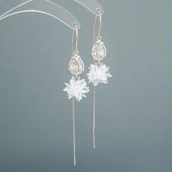 Naujas mados tulpių S925 sterlingas sidabro mados ilgai ledo gėlių kutas auskarai temperamento asmenybės išskirtinį dovana moterims