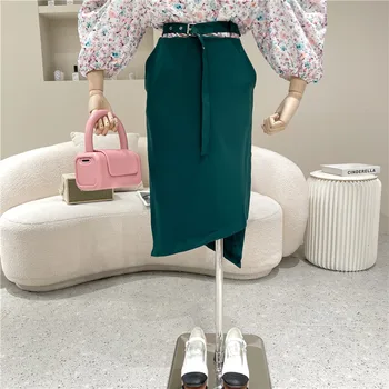 Naujas moteriškų drabužių Pavasario Vasaros 2021 Mados Aukštos juosmens padalinta nereguliarus plonas vidutinio ilgio-line sijonas