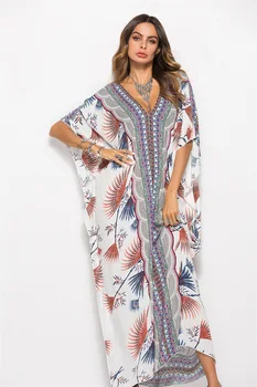 Naujas Spausdinti Bohemijos Moterų Maxi Suknelė Batwing Rankovės Atostogų Paplūdimio Drabužiai Mados Musulmonų Abaja Dubajus Maroko Kaftan Skraiste, Vestidos