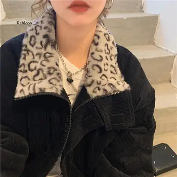 Naujas Žiemos Leopard Kratinys Moterų Kailis Velvetas Šiltas Prarasti Atsitiktinis Striukė Moteriška Outwear Elegantiškas Viršūnės