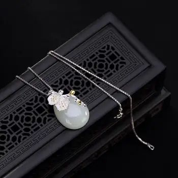 Originalaus Dizaino Gamtos Hetian Jade Slyvų Žiedų Pakabukas Kinijos Retro Stiliaus Unikalus Amatų Žavesio Moterų Sidabro Papuošalai