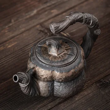 Paauksuota moliūgų, vežančių pluošto Arbatinukas ,Japonų rankų darbo keramikos arbatinukas, keramikos Kung Fu arbatos virimo aparatas ,Žvakė Šiltas Teaware 260ml