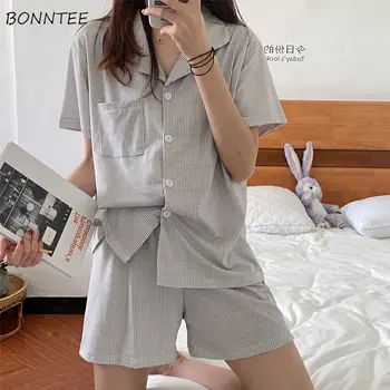 Pajama Komplektai Moterų Homewear Moterų Paprasta Retro Sleepwear Korėjos Stiliaus Stilingas Kawaii Mergaitišką Mados Prarasti Vasaros Trumpomis Rankovėmis