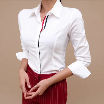 Pavasario Baltos Moterų Palaidinė Kietas Slim Office Medžiaga Atsitiktinis Darbas Trumpas Marškinėliai Viršų