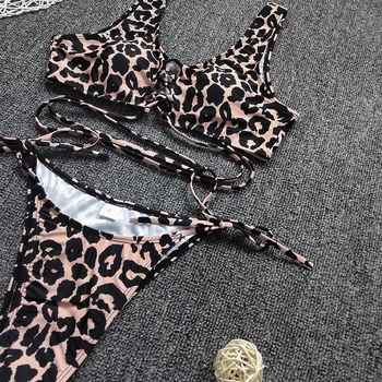 Peachtan Bandeau bikini rinkinys Leopardas moterų maudymosi kostiumėliai, Aukštos supjaustyti dviejų dalių kostiumą String swimsuit moterys Nėrinių maudymosi kostiumą biquini