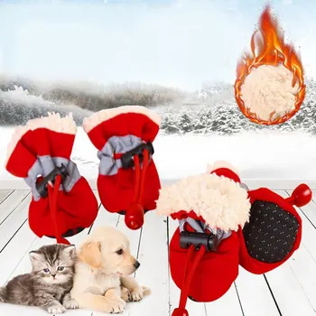 Pet Žiemą Šiltas Batai Katė, Šuo Žiemą Pliušinis Neleidžiančioms Slysti Šiltas Medvilnės Batai Patogūs Saugos Atspindinčios Batai