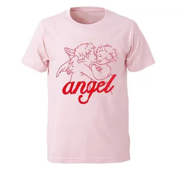 Plaukioja Angelas Print T shirt Moterims, Europos, Amerikos Stiliaus trumpomis Rankovėmis O Kaklo Moterų Šukuotinės Medvilnės Spandex Moterys T-shirt
