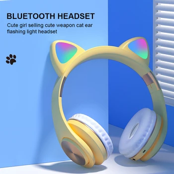 RGB flash šviesos cute kačių ausų belaidės ausinės, triukšmo mažinimo laisvų rankų įranga 