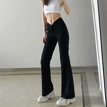 Rockmore Juoda Aukšto Juosmens Flare Kelnės Atsitiktinis Moterų Kelnes Y2K Streetwear Kelnės Sweatpants Krovinių Kelnės Capris Poilsiu 2021