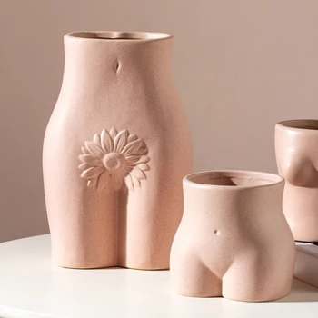 Rožinė Žmogaus Formos Vaza Meno Asilas Keramikos Maža Vaza Mini Džiovintų Gėlių, Gėlių Kompozicijų Priedai Kambarį Namo Apdaila