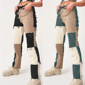 Rudenį Kratinys Aukšto Juosmens Tiesiai Džinsinio Audinio Kelnės Moterims Atsitiktinis Liesas Ripped Jeans Capris Kišenėje Ilgos Kelnės Ponios Streetwear