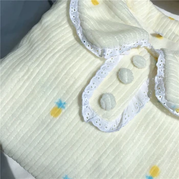 Rudenį namų drabužiai moterims pijamas suknelė cute balta ilgomis rankovėmis peter pan apykaklės nightgowns šiltas aksomo sleepwear