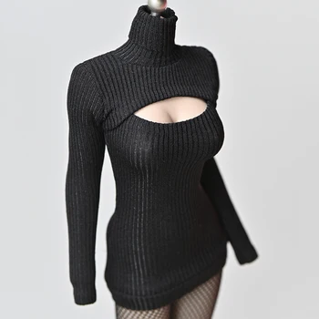 Sandėlyje 1/6 Moterų veiklos paveikslas atidaryti krūtinės megztinis ilgomis rankovėmis megzti aukštos kaklo atvira krūtine megztinis 12inches lėlės