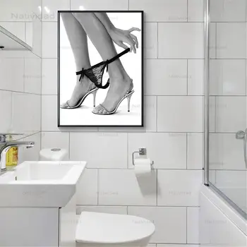 Seksualus Kojų Plakatas Juoda Balta Nėrinių Sienos Menas Drobė Nuotraukas Spausdinti Tapyba, Modernus Apdailos Vonios Kambarių Namuose be Rėmelio
