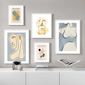 Sienos Meno Tapybos Drobės Kvepalai Moterims Matisse Abstrakčios Linijos Lapų Šiaurės Plakatai Ir Spausdina Sienos Nuotraukas Gyvenimo Kambario Dekoro