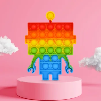 Silikono Vaivorykštė Robotas Formos Antistress Autizmo Išskleidimo Stumti Burbulas Jutimo Fidget Žaislas Suaugusiųjų Vaikas Įtempių Dėlionės, Žaislų