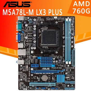 Socket AM3+ Asus M5A78L-M LX3 PLUS pagrindinė Plokštė DDR3 16GB VGA COM PCI-E 2.0 AMD FX, Athlon II Desktop AMD 760G Placa-Mãe AM3+ Panaudota